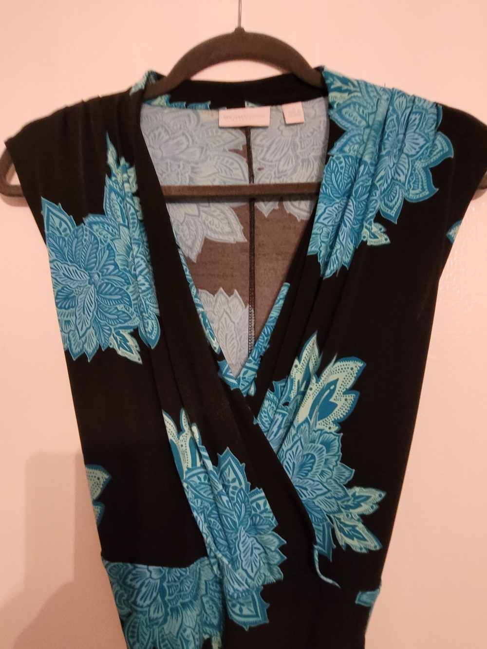 New York & Company Black Maxi Dress with Teal Floral Print - Picture 2 of 8